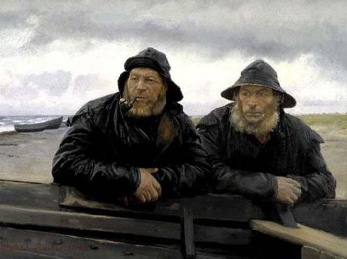 Michael Ancher Two Fishermen beside a Boat oil painting picture